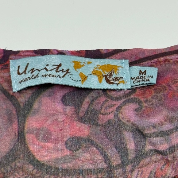 Unity World Wear Women’s Pink Orange Studded Patterned Top Medium Flutter Sleeve - Picture 7 of 14